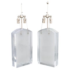 Pair of Modern Clear Acrylic and Chrome Table Lamps, 30" H