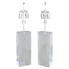 Modern Clear Acrylic and Chrome Table Lamps, Pair