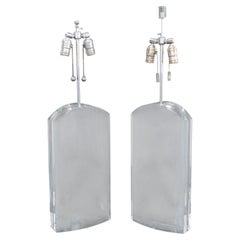 Pair of Modern Clear Acrylic and Chrome Table Lamps