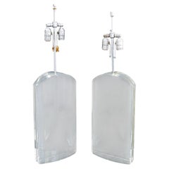 Pair of Modern Clear Acrylic and Chrome Table Lamps