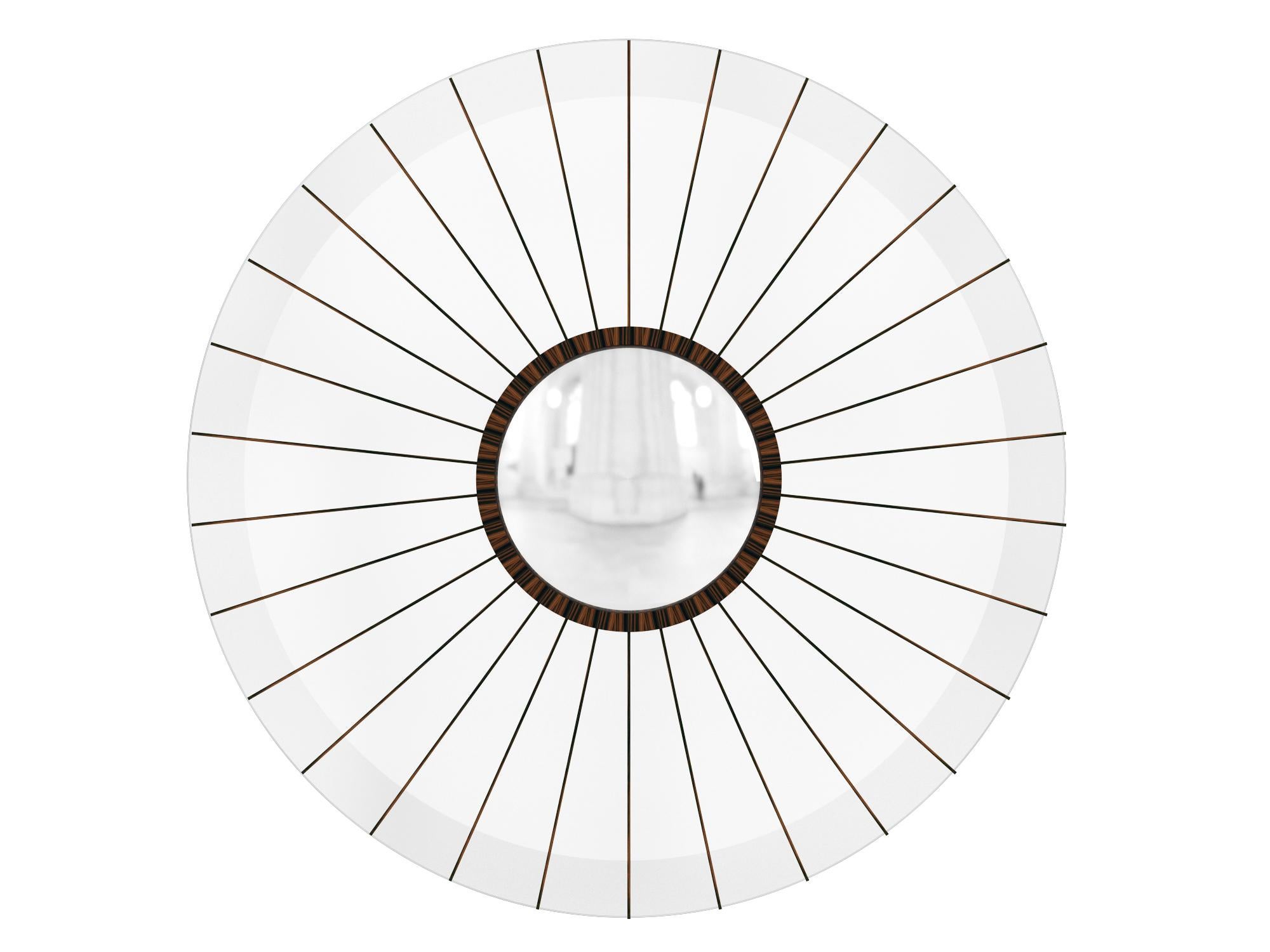 Inlay Modern Clear Acrylic and Macassar Ebony Bulls Eye Convex Mirror in Stock For Sale