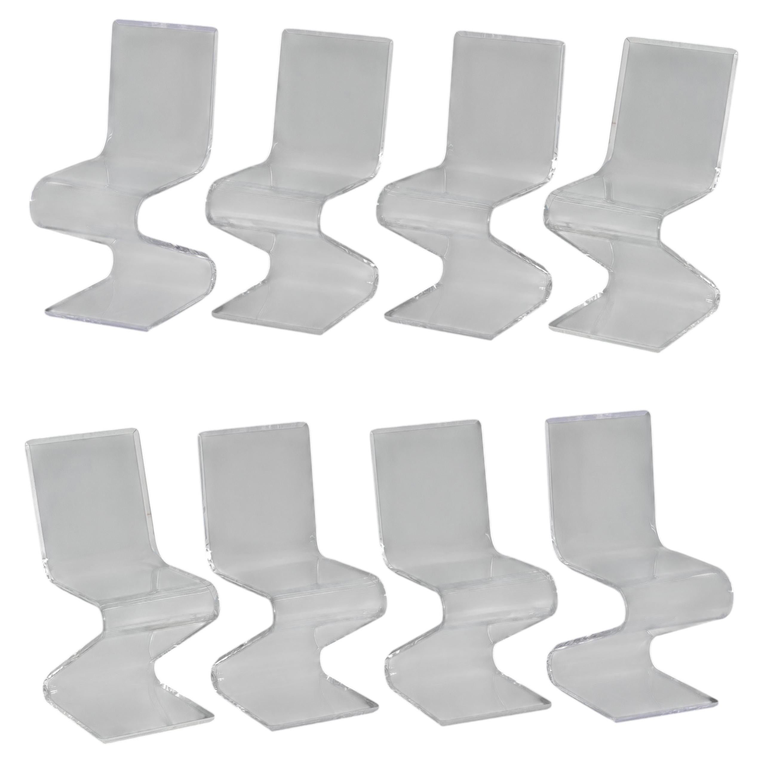 Set of Eight Modern Clear Acrylic "Z" Dining Chairs