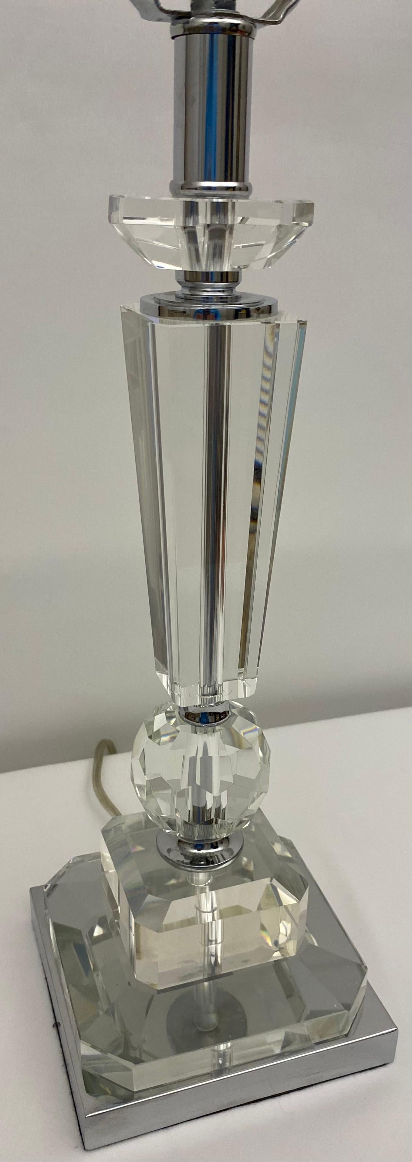 Chrome Modern Clear Crystal Table Lamp For Sale