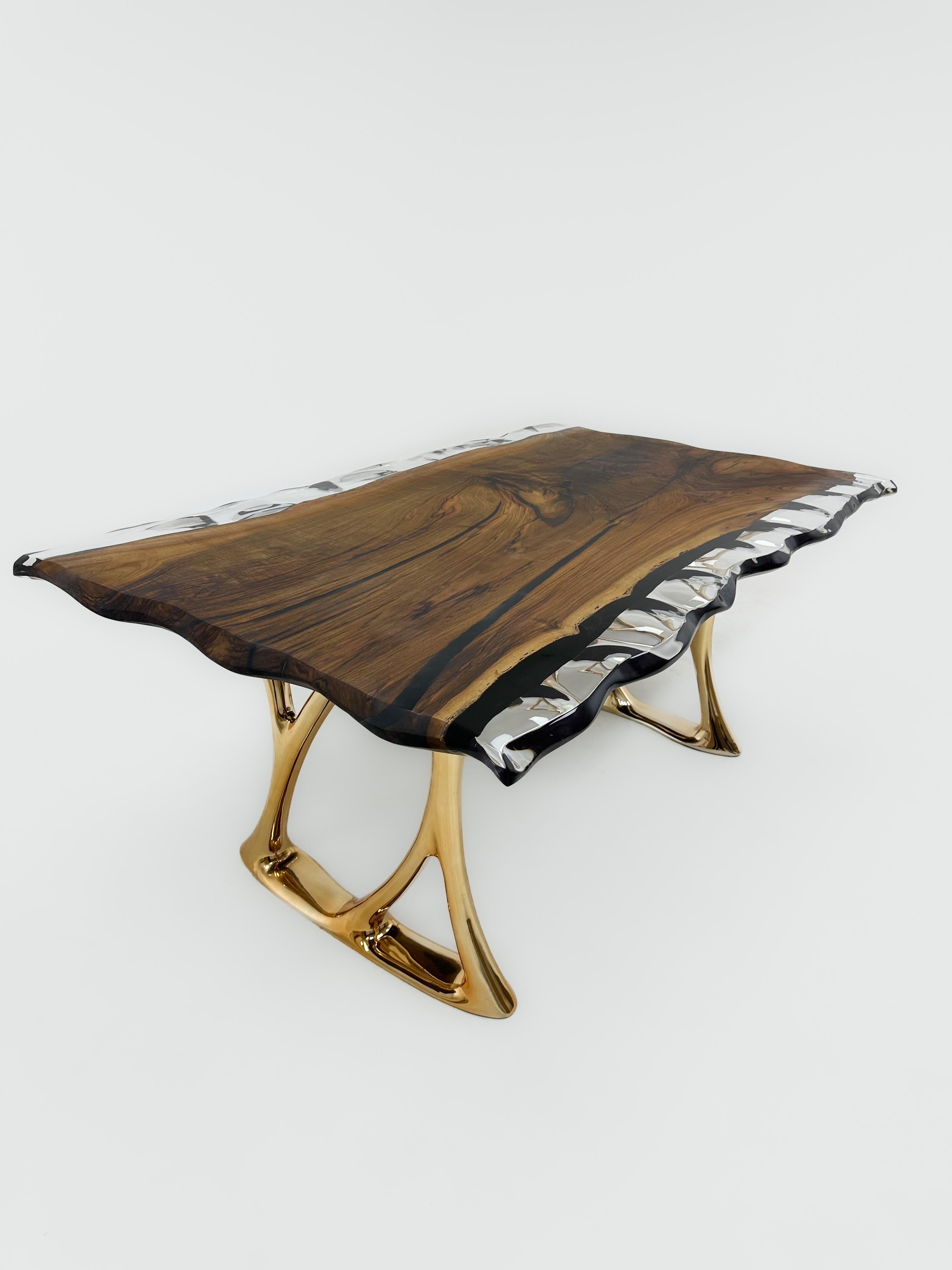Carved Custom Clear Epoxy Resin Walnut Wood Dining Table - Natural Wood Table For Sale