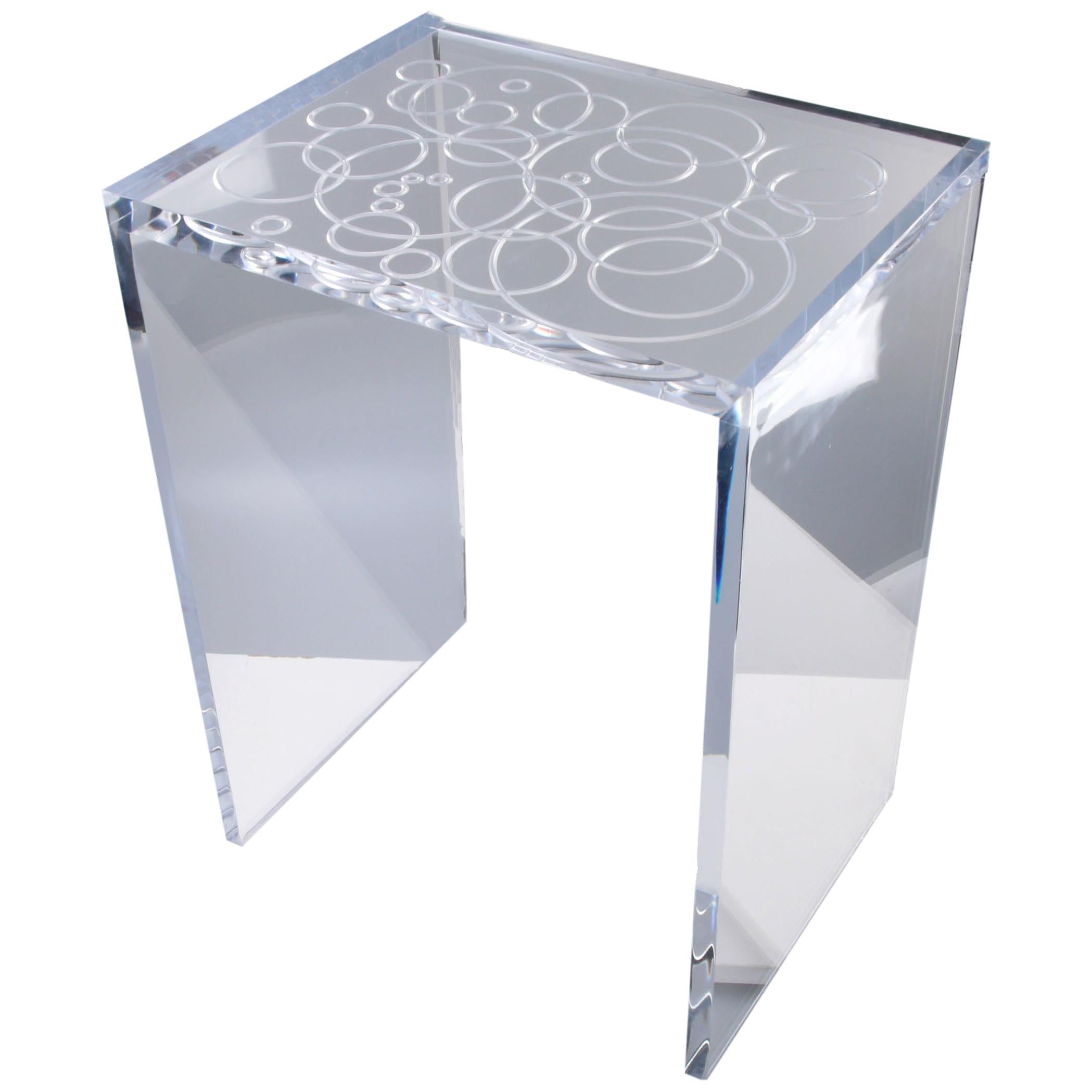 Modern Clear Etched Acrylic or Lucite Side Table, End Table