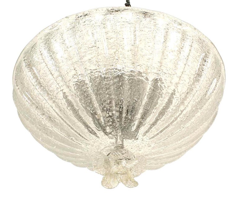 Modern Clear Fluted Murano Glass Ceiling Fixture