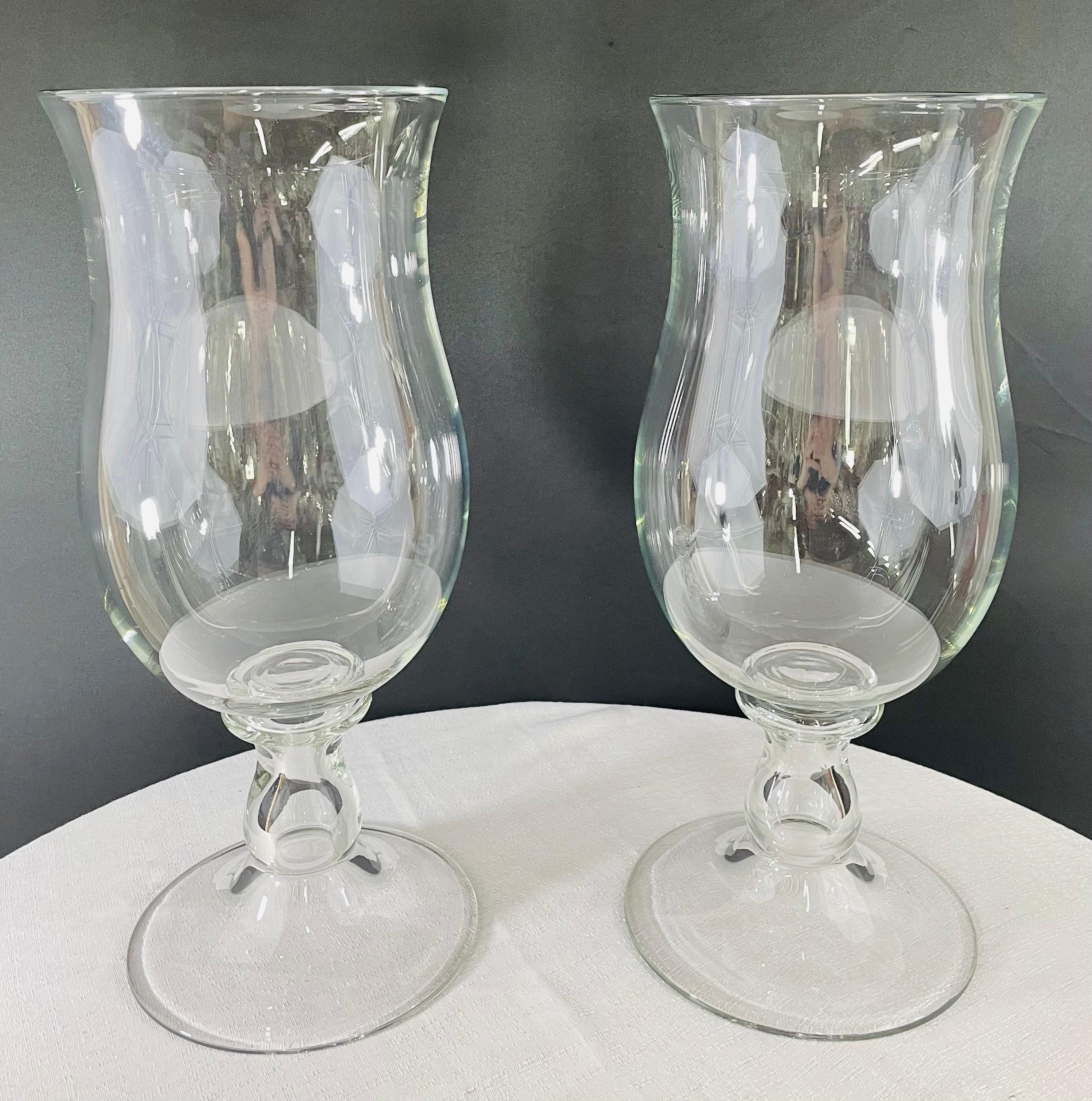 Modern Clear Glass Candleholder or Vase, a Pair In Good Condition For Sale In Plainview, NY