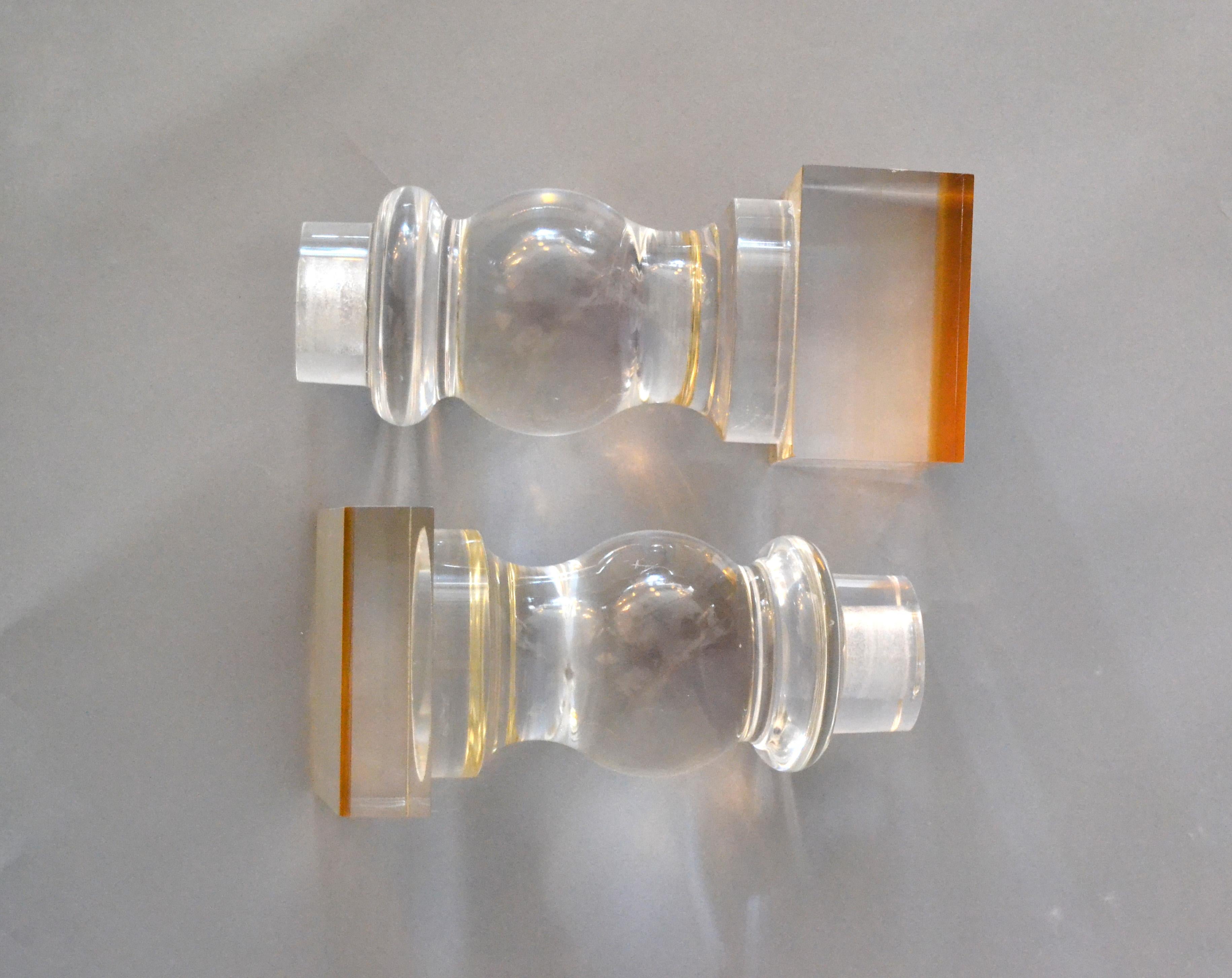 Modern Clear and Gold Turned Acrylic Candleholders Candlesticks - Pair For Sale 2