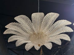 Modern Clear "Granola" Murano Glass Flush Mount Leaf Form Chandelier