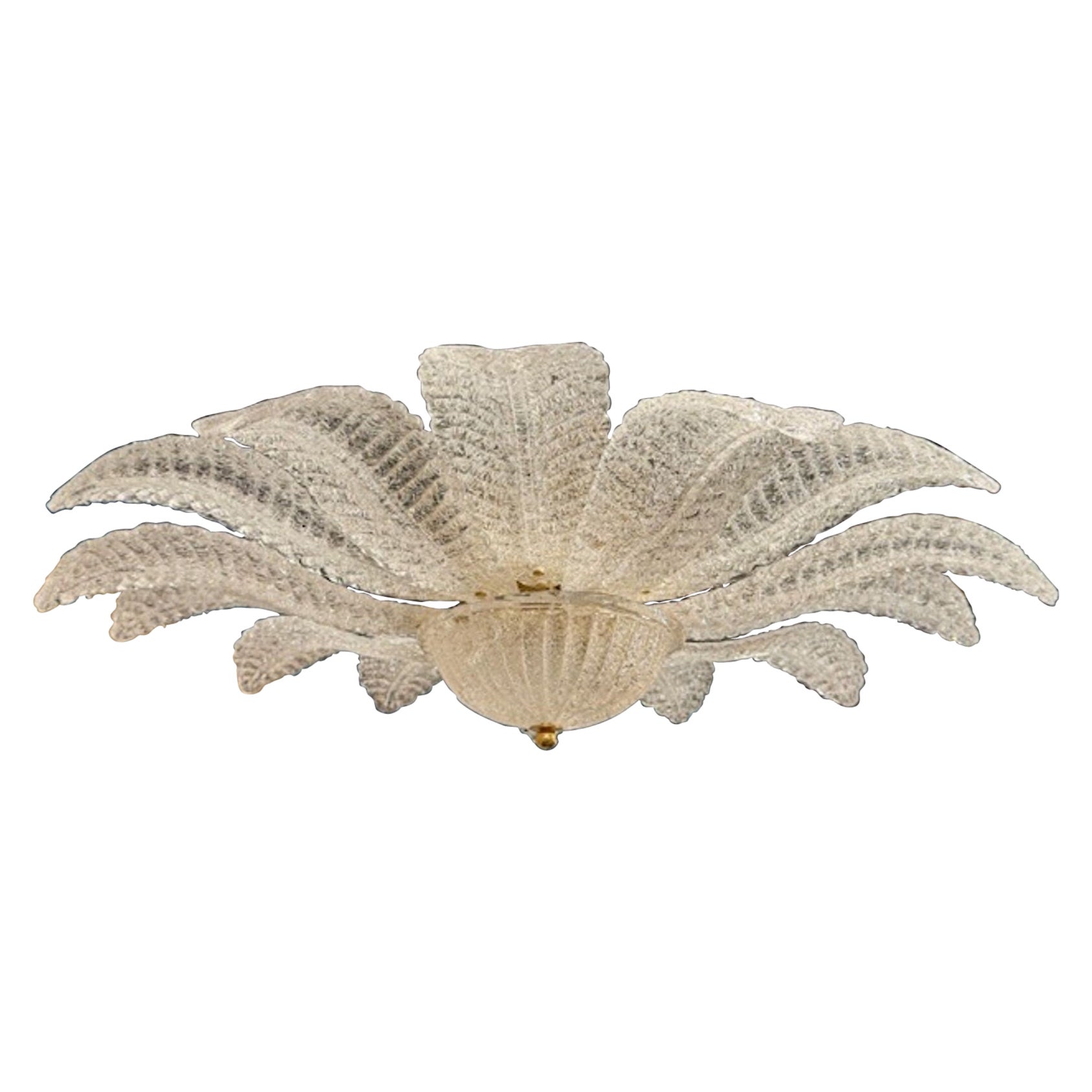 Modern Clear "Granola" Murano Glass Flush Mount Leaf Form Chandelier