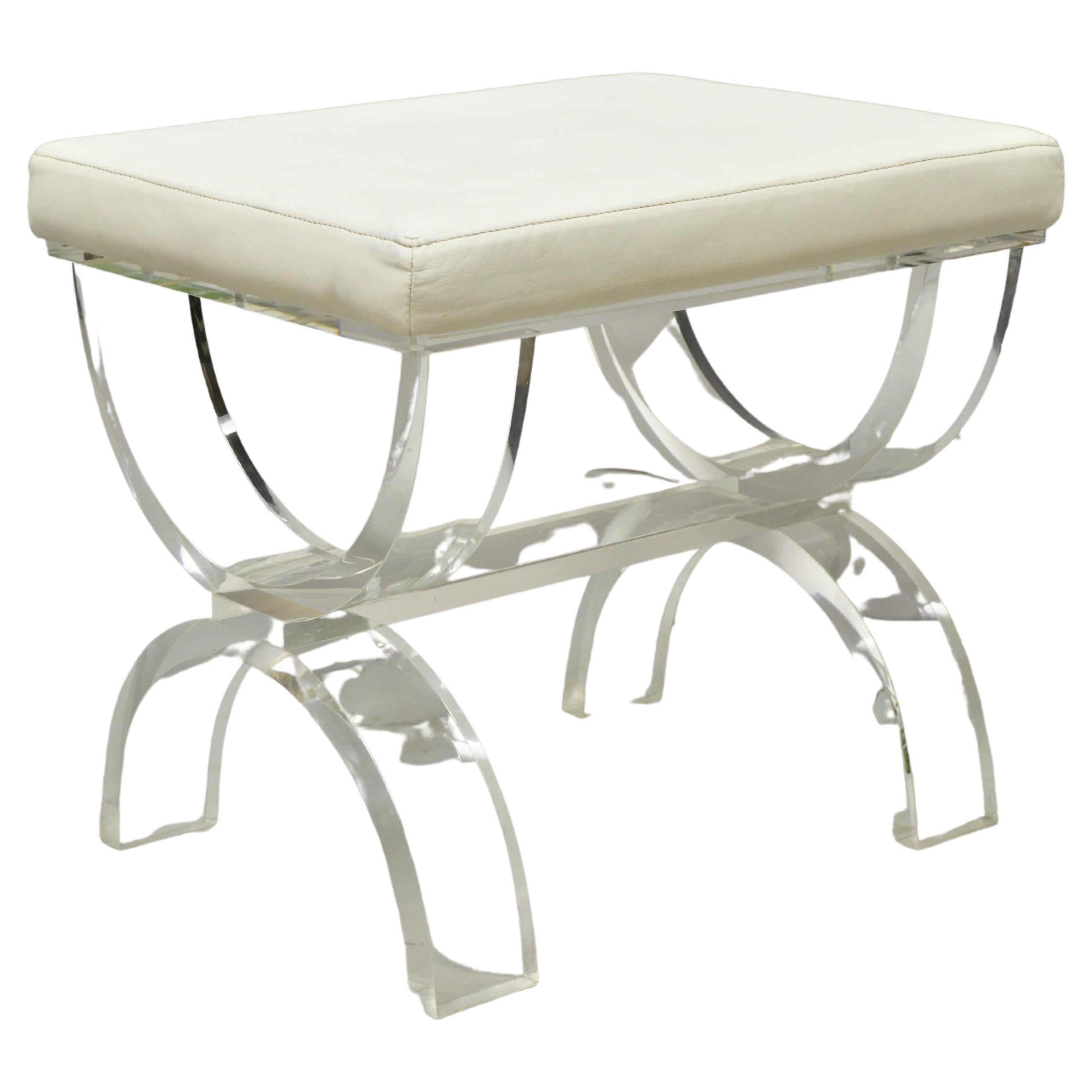 Modern Clear Lucite Acrylic Mid Century X-Frame Vanity Bench Stool 2
