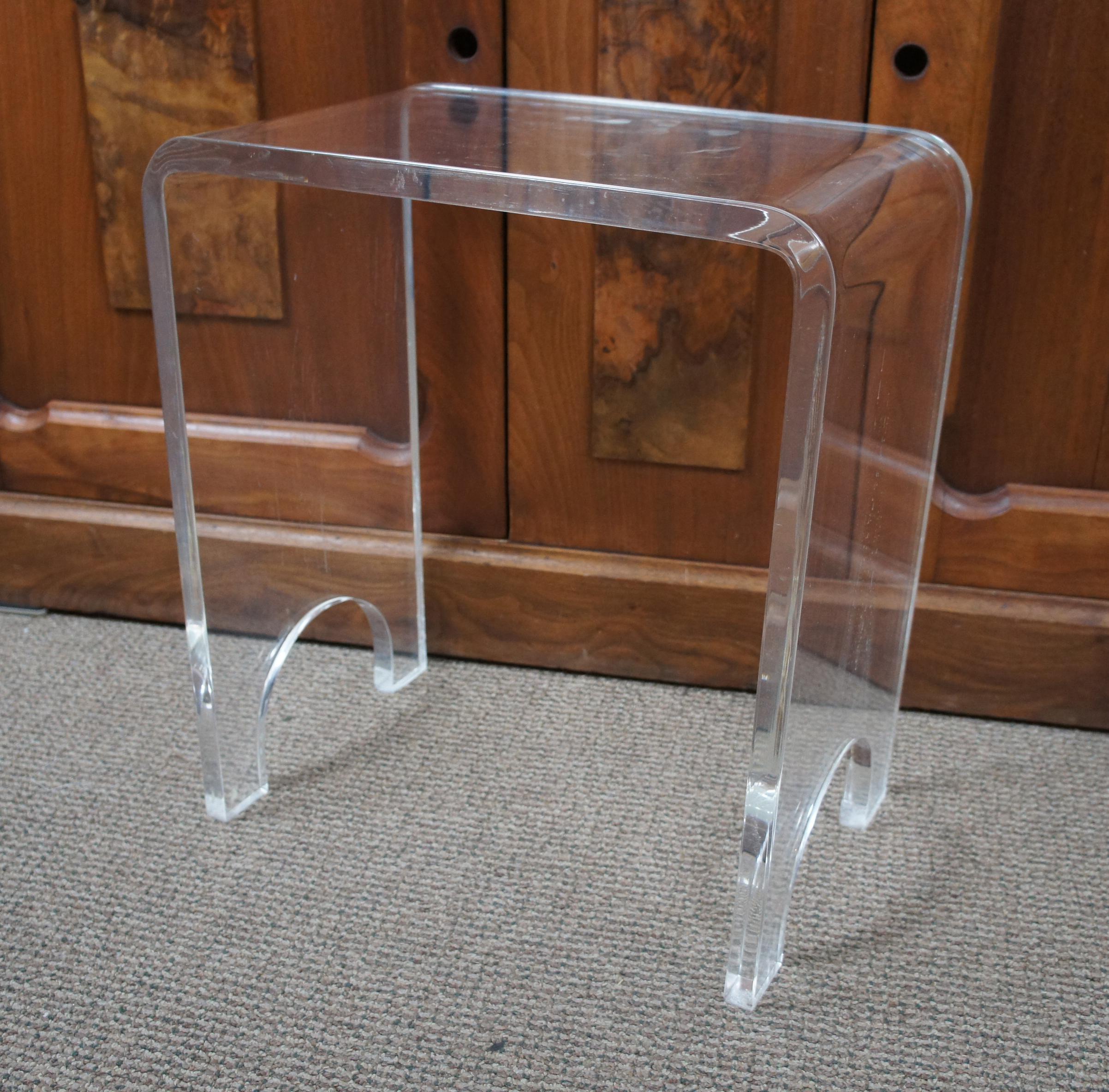 Modern Clear Lucite Acrylic Waterfall Side End Accent Table Vanity Stool MCM 5