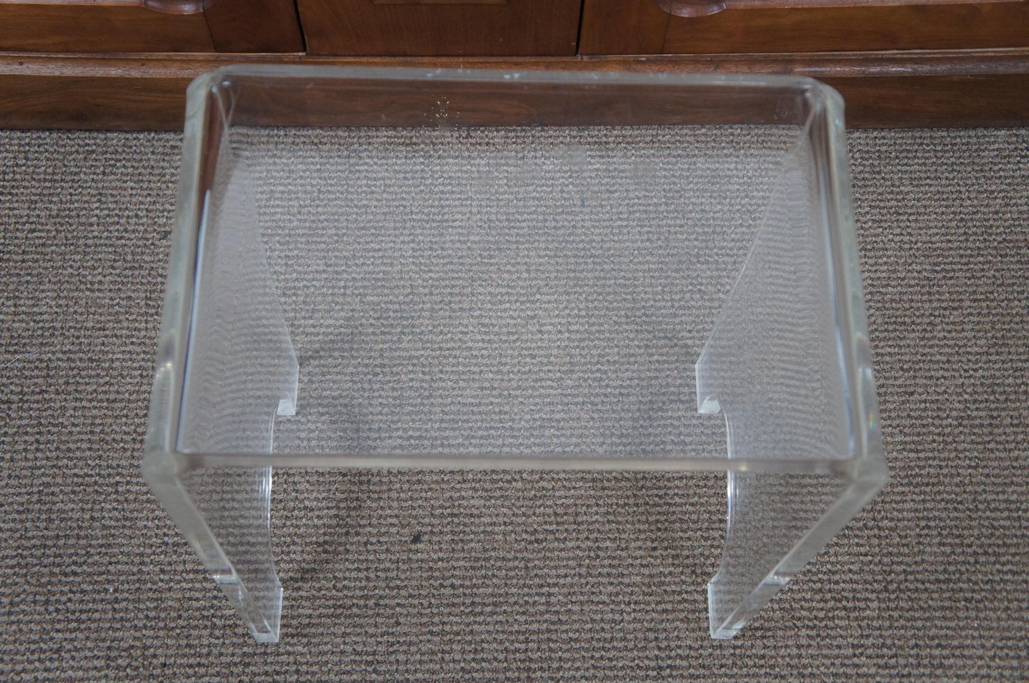 Modern Clear Lucite Acrylic Waterfall Side End Accent Table Vanity Stool MCM 6
