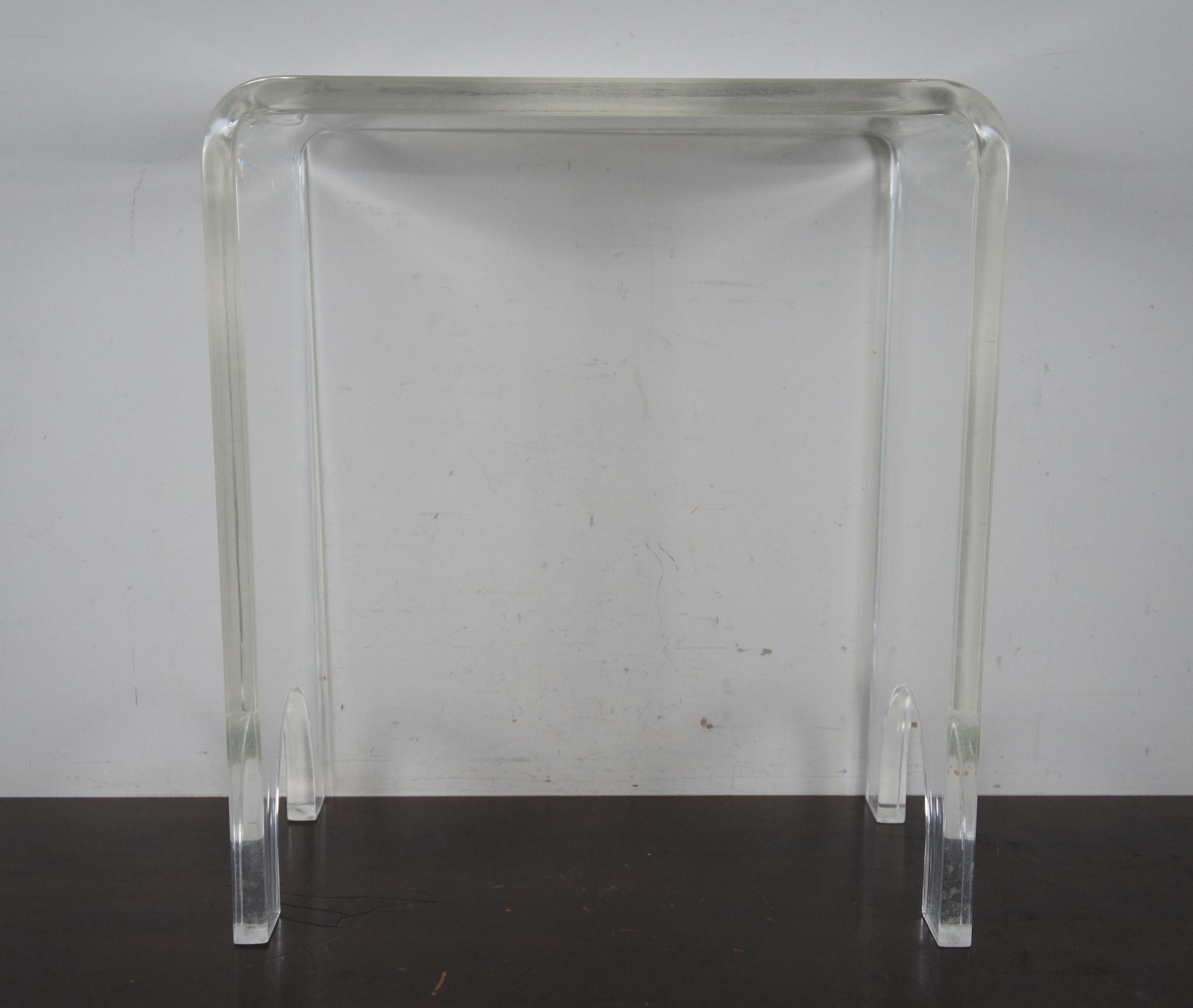 20th Century Modern Clear Lucite Acrylic Waterfall Side End Accent Table Vanity Stool MCM