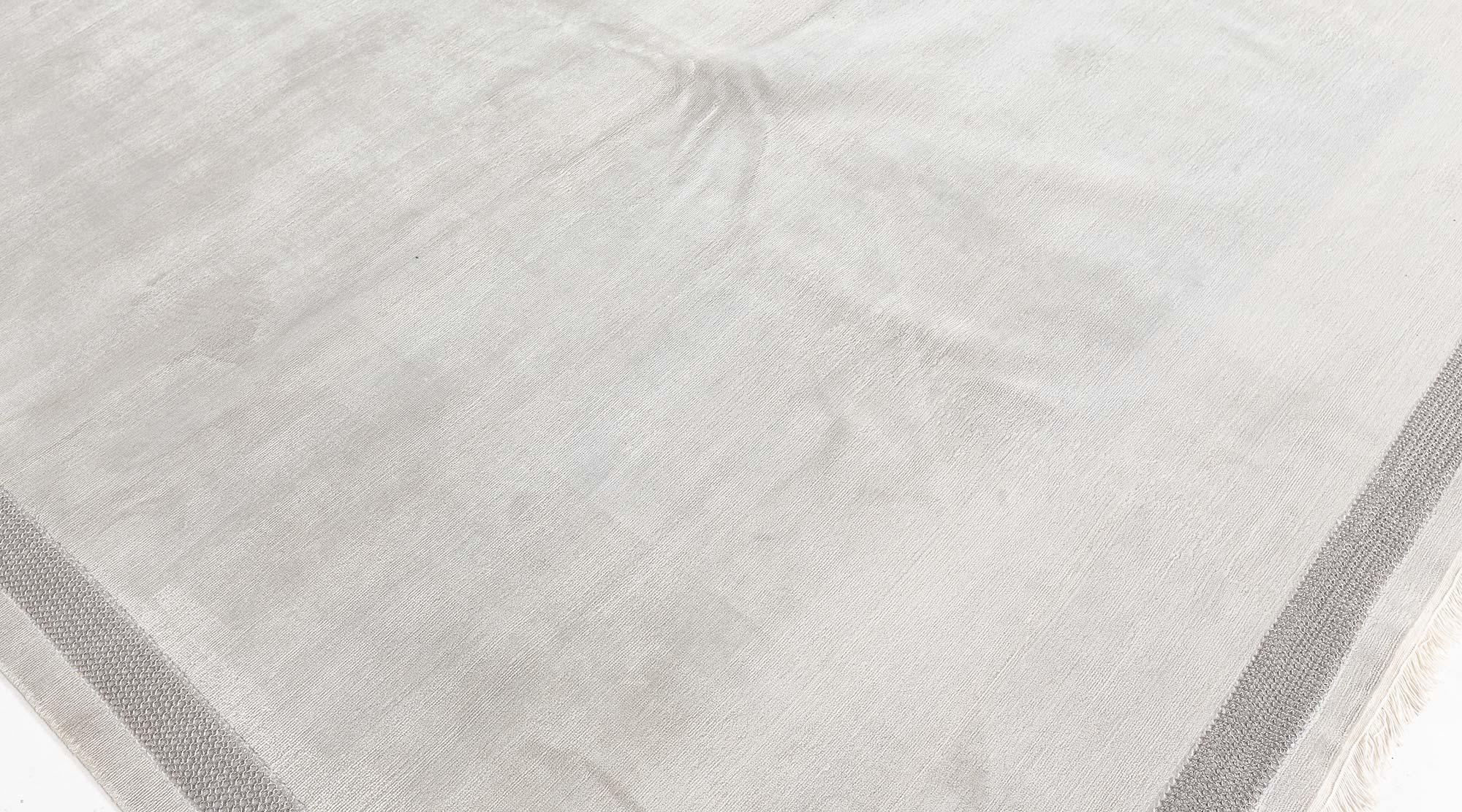Hand-Knotted Modern Cloud Blue Silk Rug with Metal Chain Border by Doris Leslie Blau For Sale