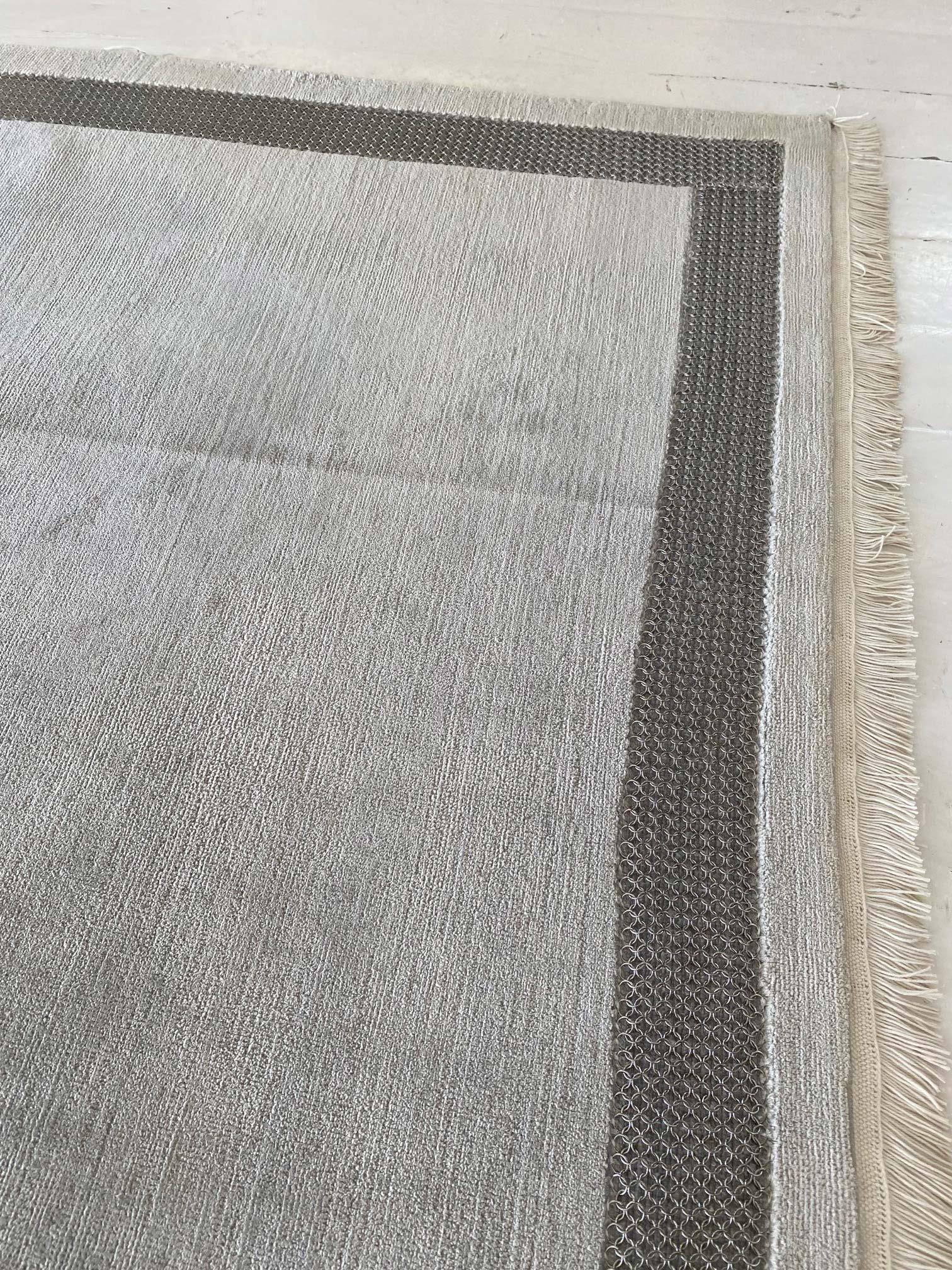 Modern Cloud Blue Silk Rug with Metal Chain Border by Doris Leslie Blau For Sale 1