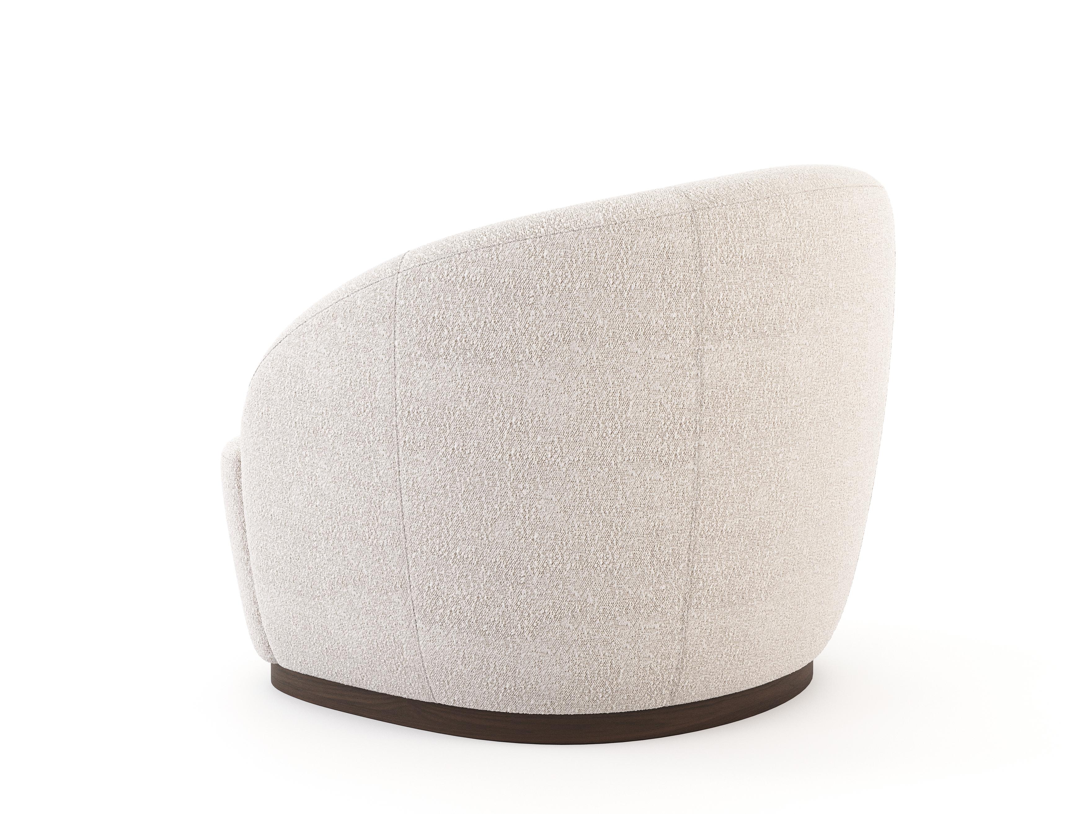 Hand-Crafted Modern Club Armchair Made with Wood And Bouclé, Handmade by Stylish Club For Sale