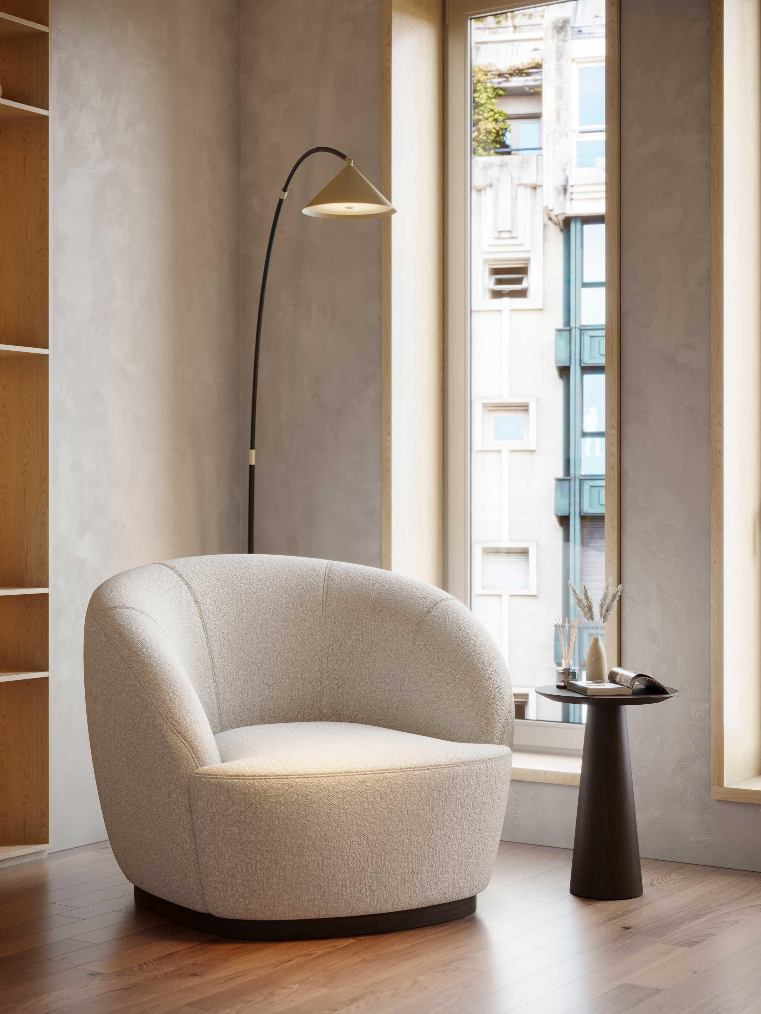 Textile Modern Club Armchair Made with Wood And Bouclé, Handmade by Stylish Club For Sale