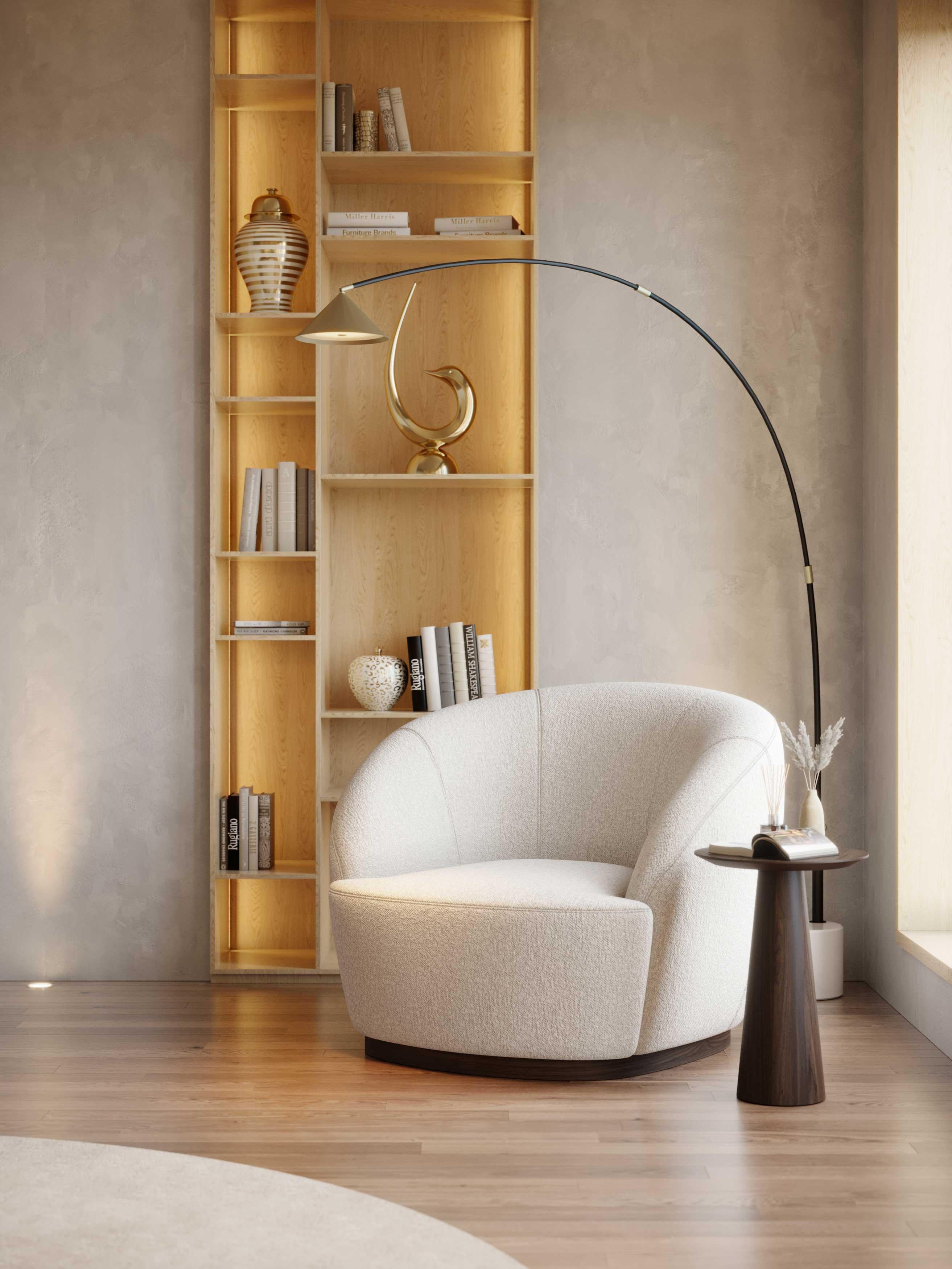 Modern Club Armchair Made with Wood And Bouclé, Handmade by Stylish Club For Sale 1