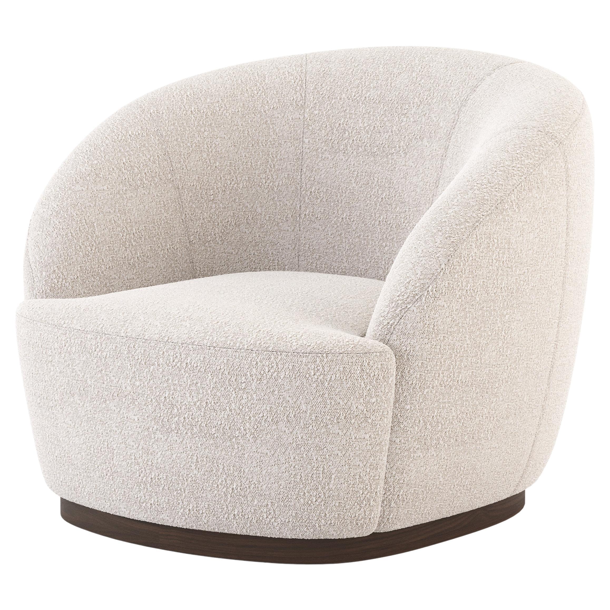 Modern Club Armchair Made with Wood And Bouclé, Handmade by Stylish Club For Sale