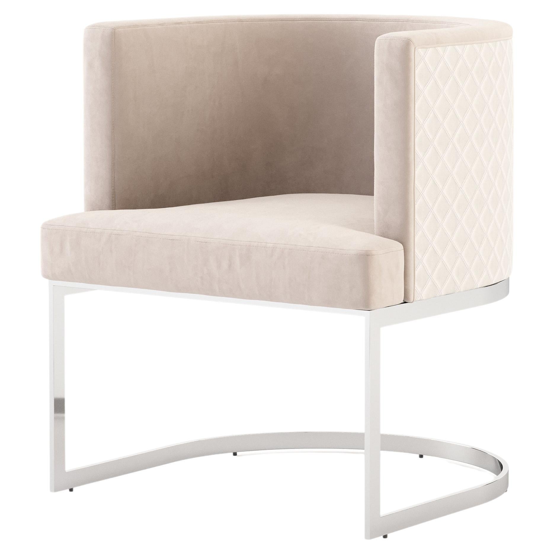 Modern Club Chair Made with Stainless Steel, Velvet and Leather by Stylish Club