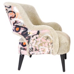 Modern Club Chair with Shearling and Graffiti Print