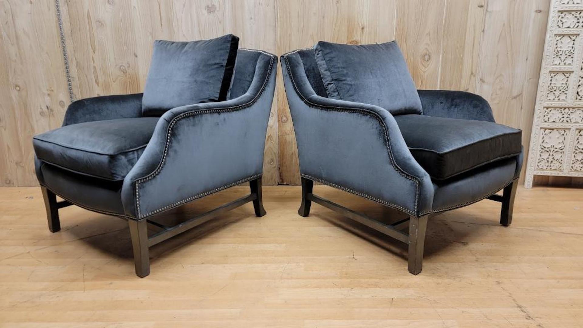 American Modern Club Chairs by Thomas O’Brien for Century Furniture in Velvet - Pair For Sale