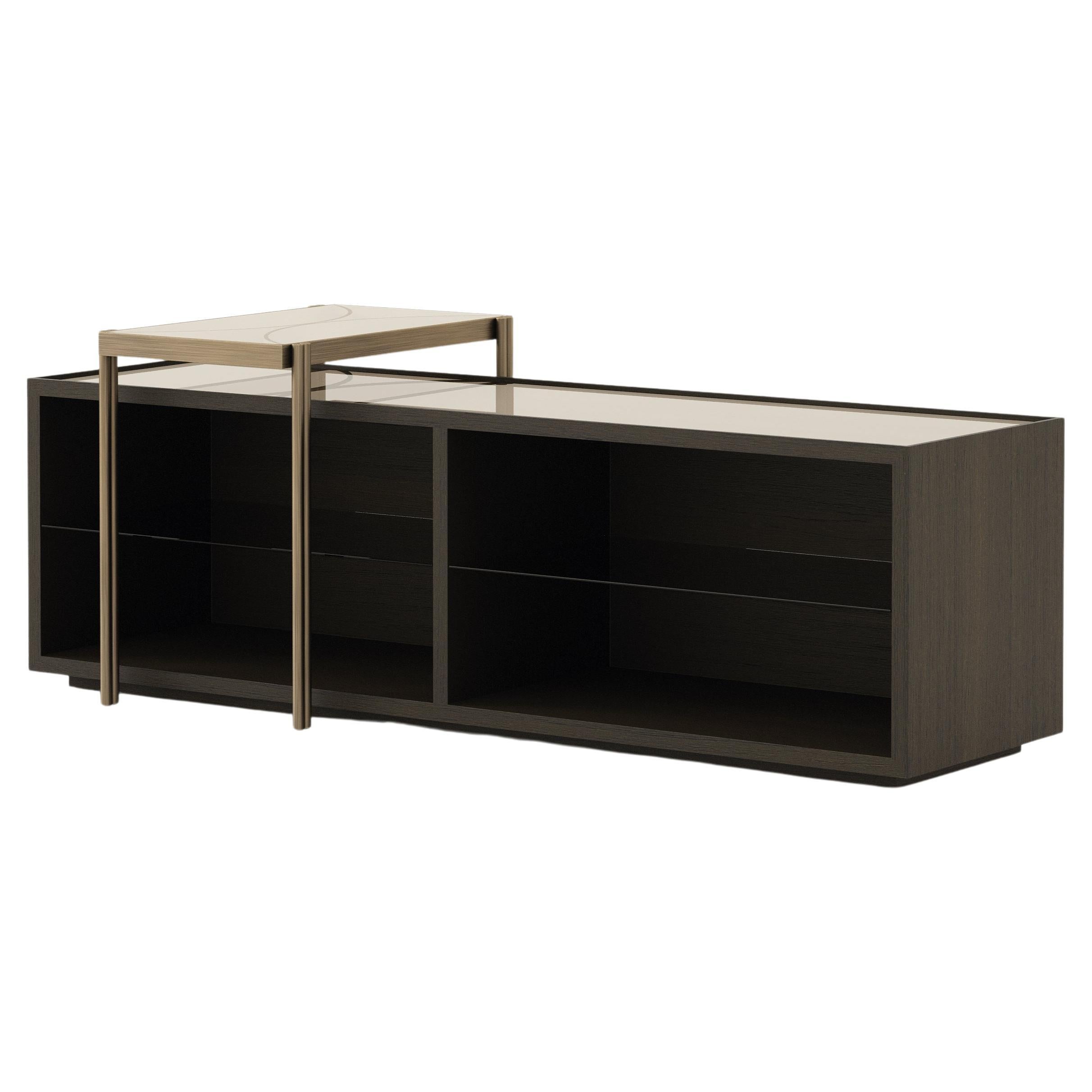 Modern Club Console made with Oak, Brass and Glass, handmade by Stylish Club For Sale
