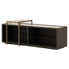 Modern Club Console made with Oak, Brass and Glass, handmade by Stylish Club