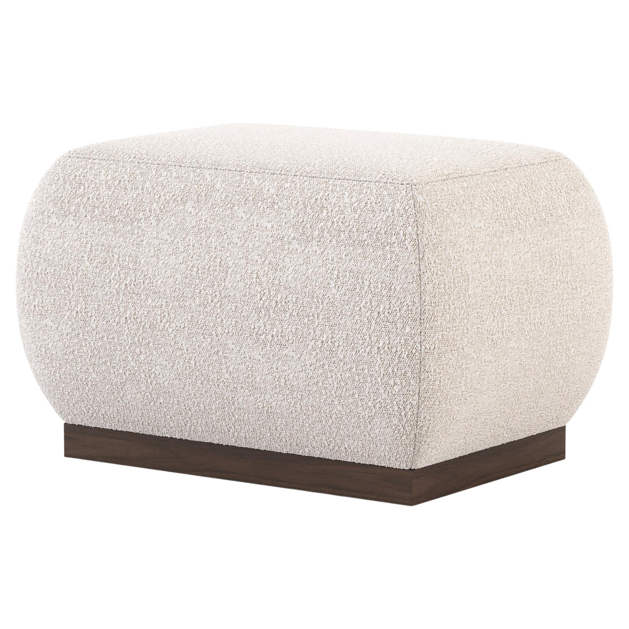 Modern Club Stool Mde with Walnut and Bouclé Textile, Handmade by Stylish Club  For Sale