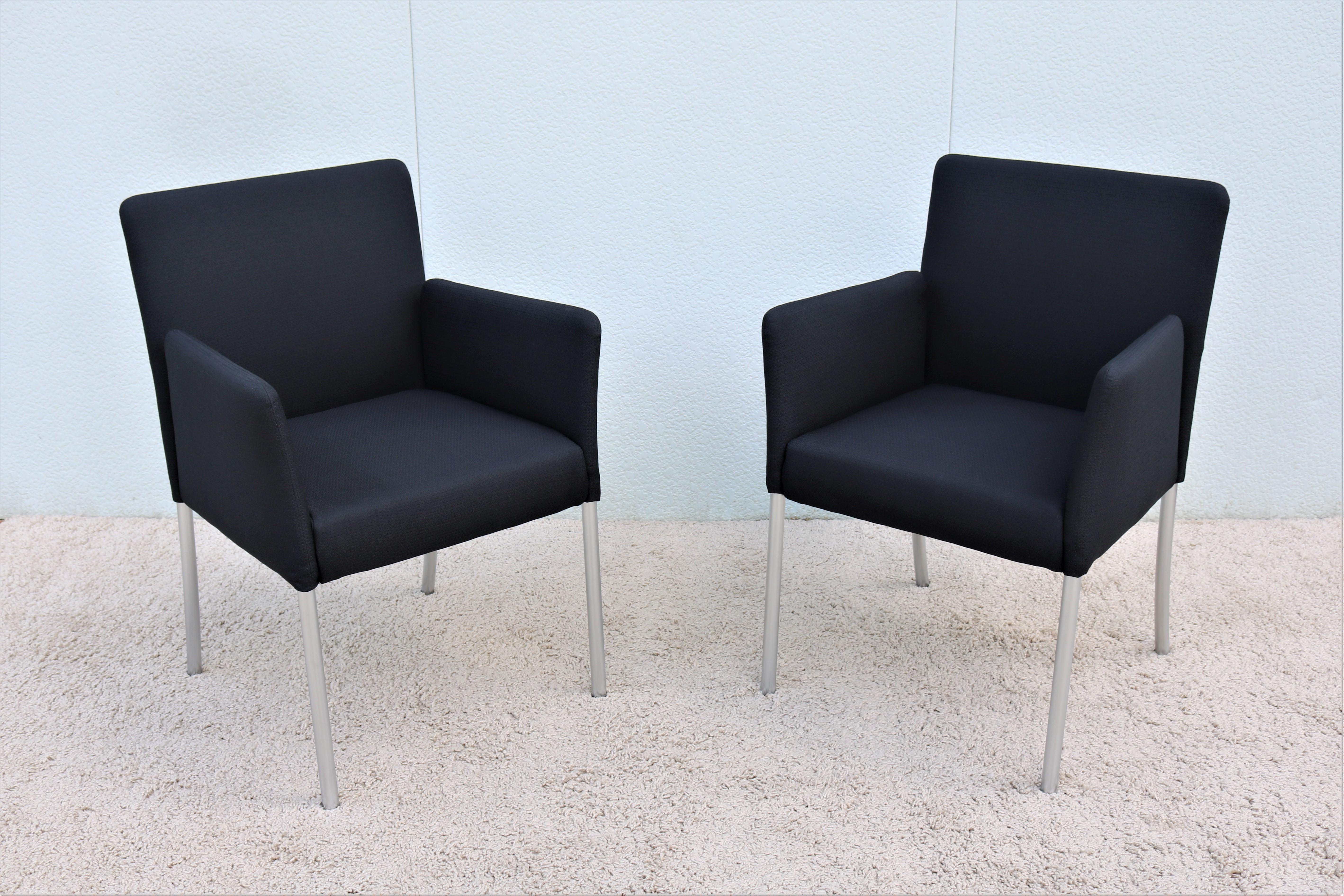 This elegant pair of switch armchairs by Coalesse and Steelcase features high quality materials and a contemporary design, can be used as dining chairs or guest chairs, will brings modern and comfortable seating to your home or