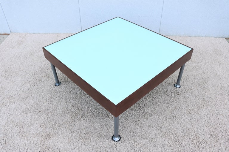 Modern Coalesse and Steelcase Sidewalk Glass Top Square Coffee Table or Ottomna For Sale at 1stDibs
