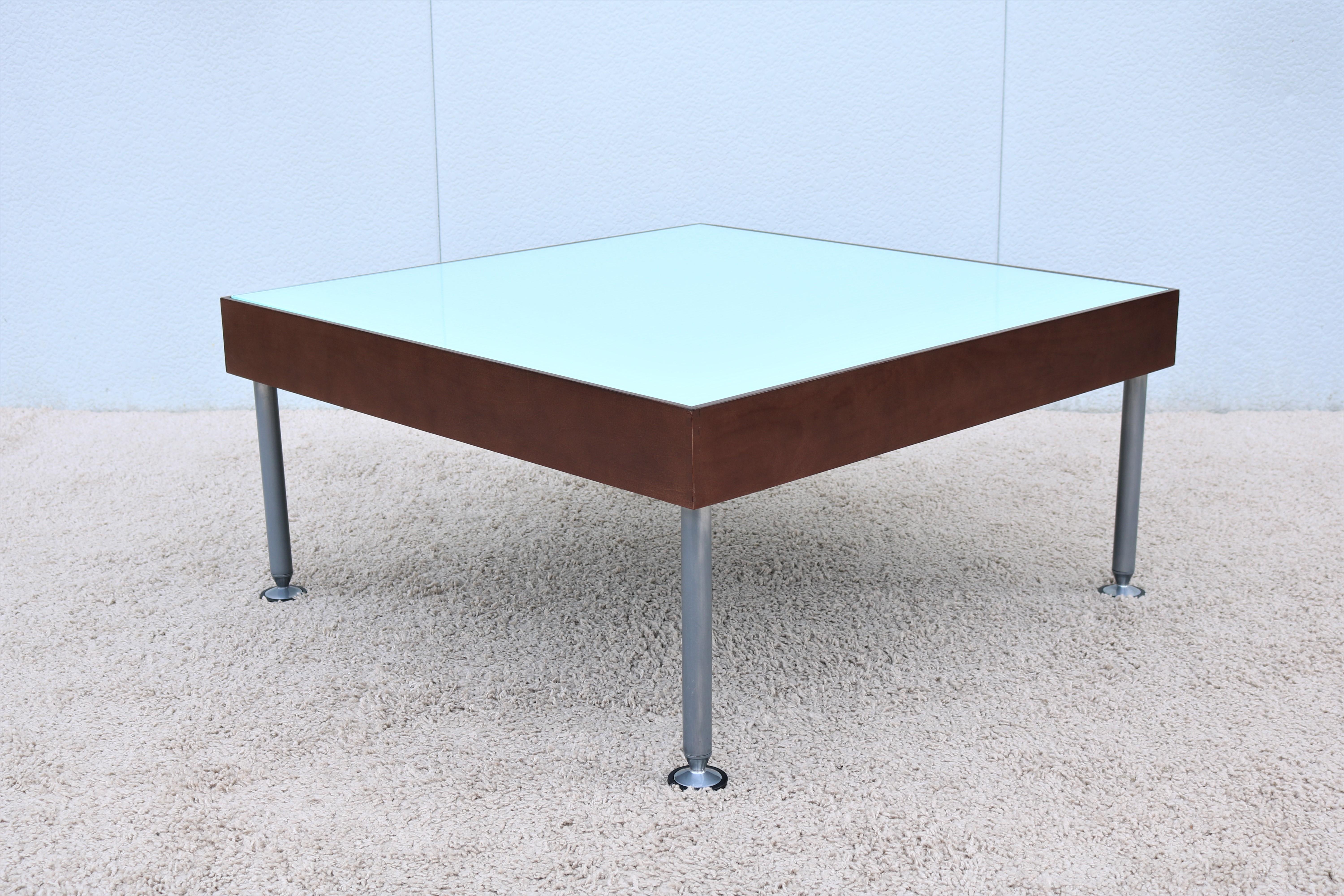 Modern Coalesse and Steelcase Sidewalk Glass Top Square Coffee Table or Ottomna In Good Condition For Sale In Secaucus, NJ