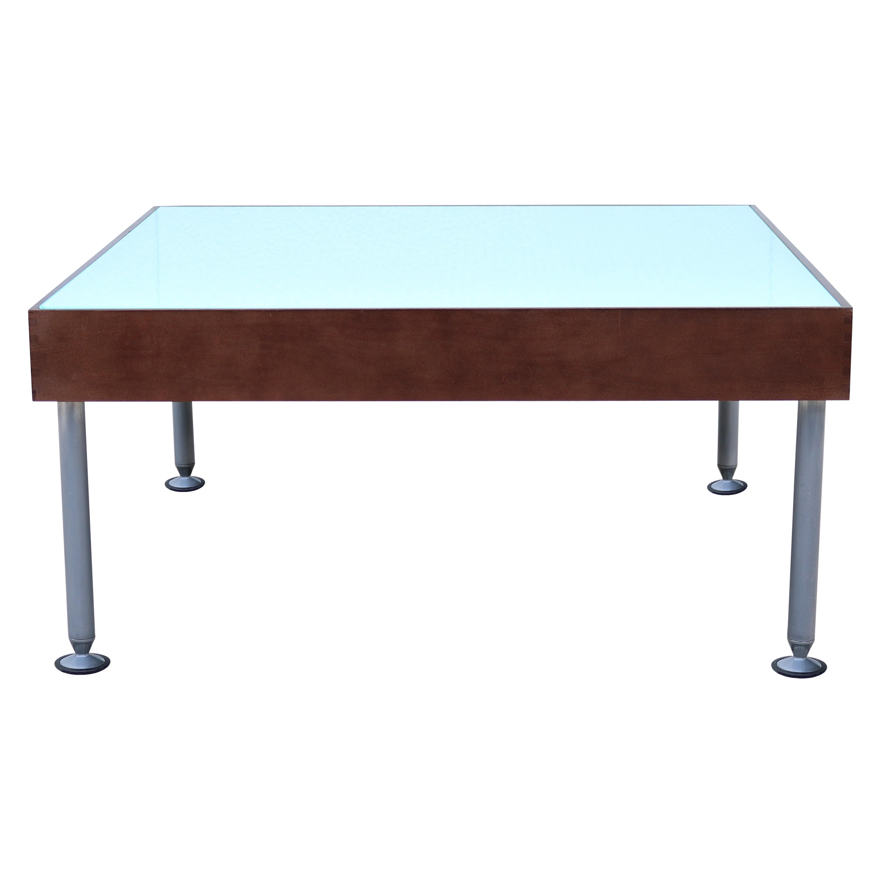 Mesa baja u otomna cuadrada con tapa de cristal Modern Coalesse y Steelcase Sidewalk en venta