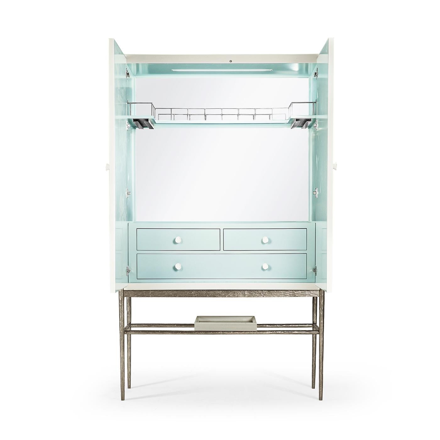 Metal Modern Coastal Bar Cabinet For Sale