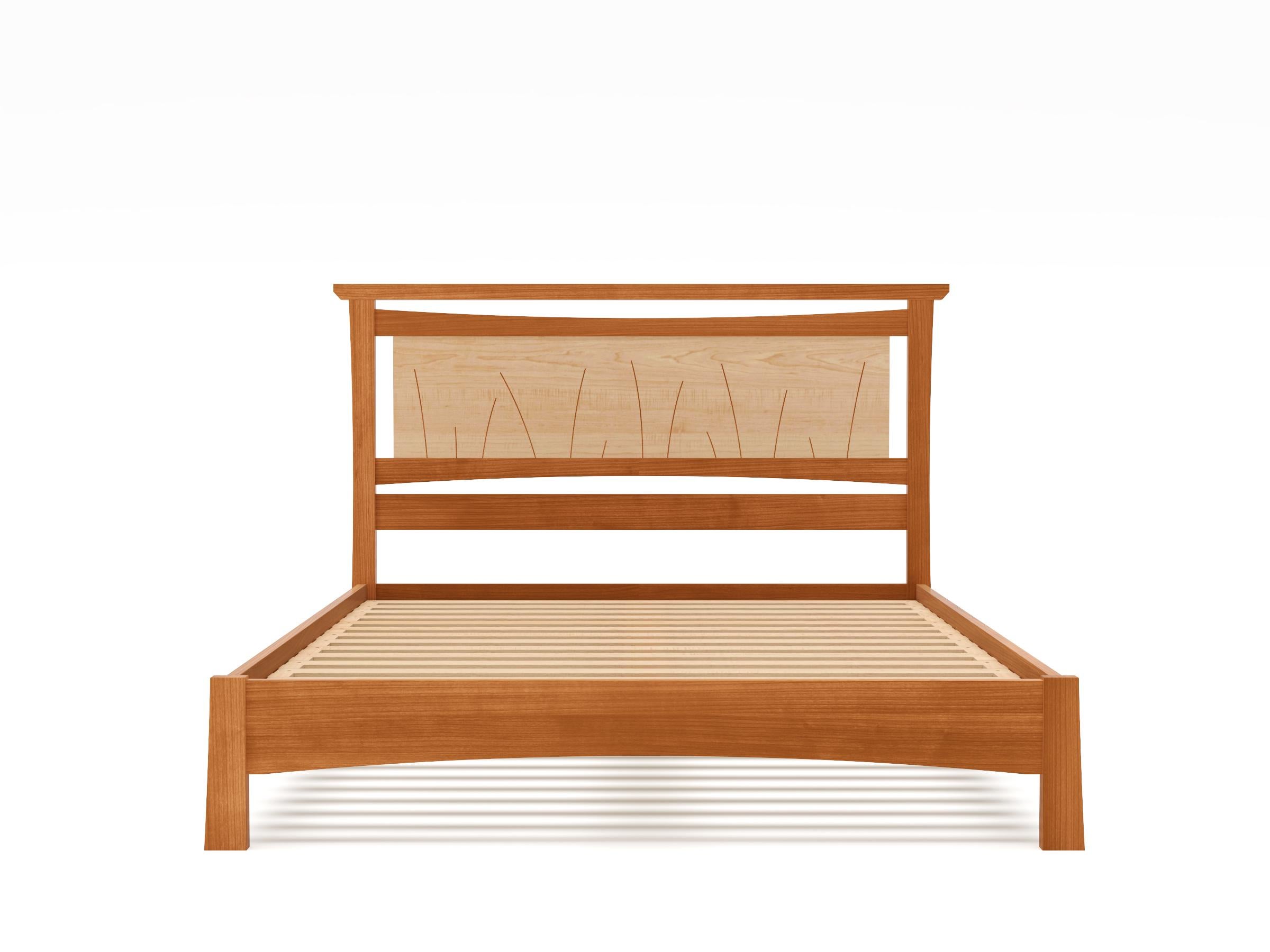 Marco de cama moderno Coastal Queen con cabecero de lamas de madera - Madera maciza hecha a mano