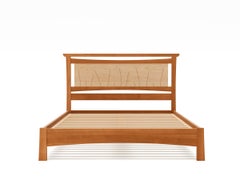 Marco de cama moderno Coastal Queen con cabecero de lamas de madera - Madera maciza hecha a mano