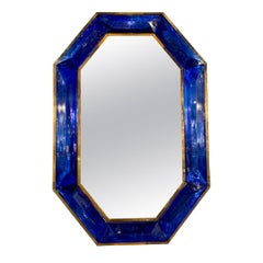 Modern Cobalt Blue Murano Glass Octagonal Mirror