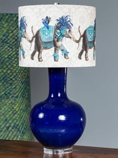 Modern Cobalt Blue Temple Jar Vase Custom Lamp Lucite Base Elephant Shade