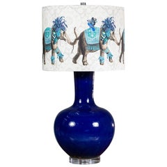 Modern Cobalt Blue Temple Jar Vase Custom Lamp Lucite Base Elephant Shade