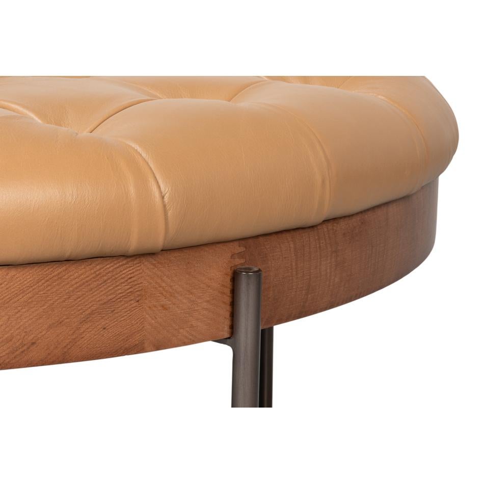 Pouf moderne - Cuir brun caramel en vente 3