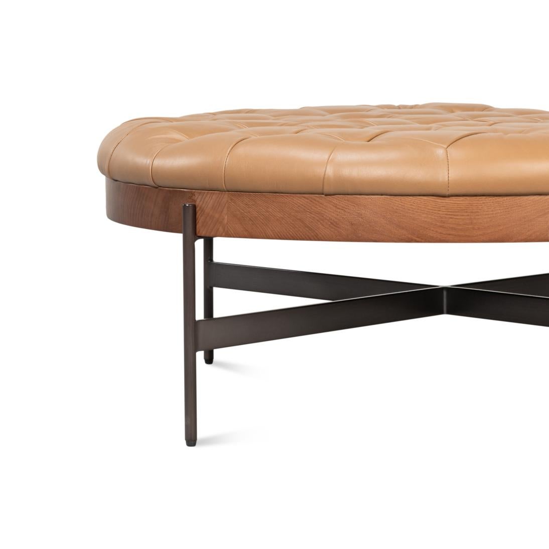 Pouf moderne - Cuir brun caramel en vente 4