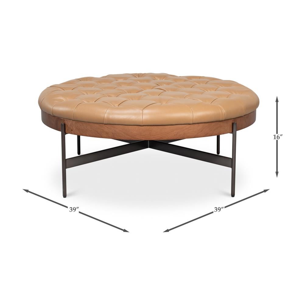 Pouf moderne - Cuir brun caramel en vente 6