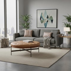 Moderner Cocktail-Ottoman - Karamellbraunes Leder