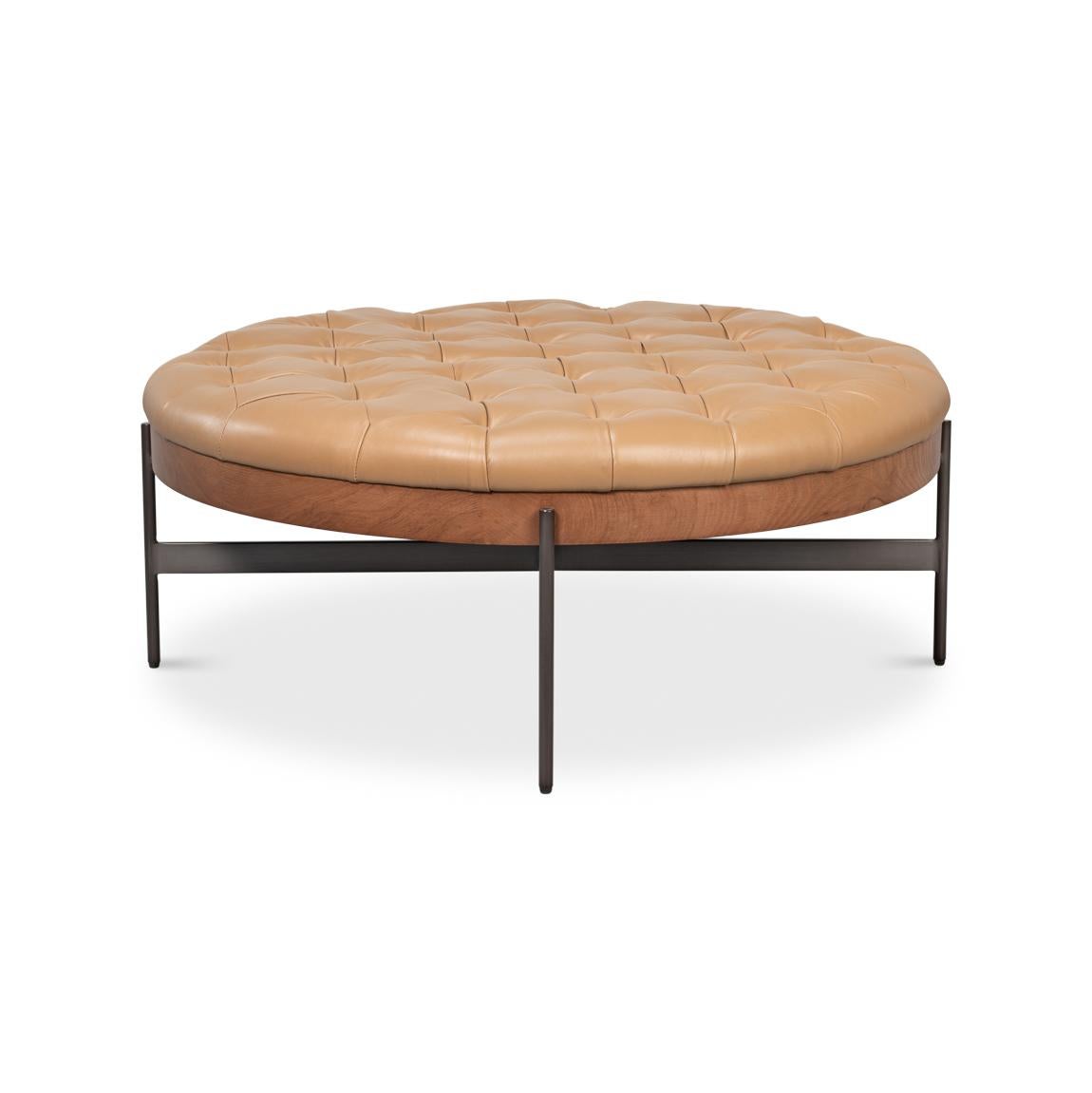 Asiatique Pouf moderne - Cuir brun caramel en vente
