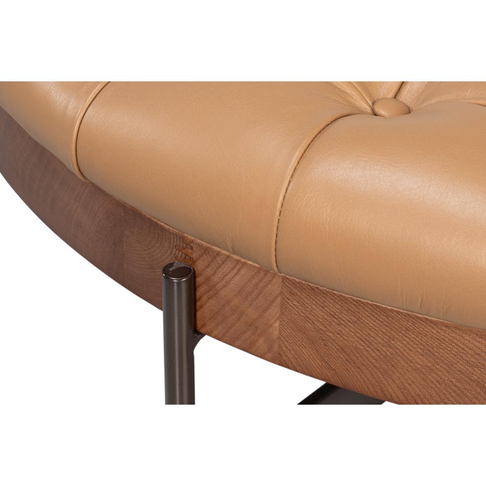 Métal Pouf moderne - Cuir brun caramel en vente