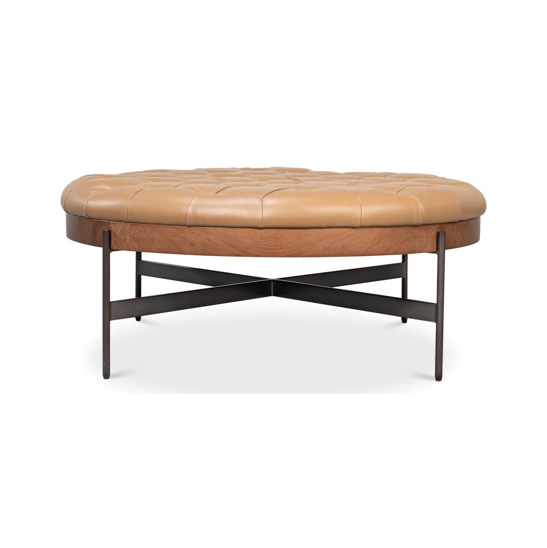 Pouf moderne - Cuir brun caramel en vente 1