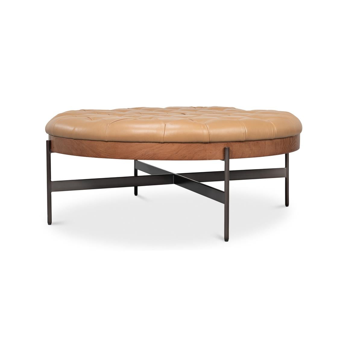 Pouf moderne - Cuir brun caramel en vente 2