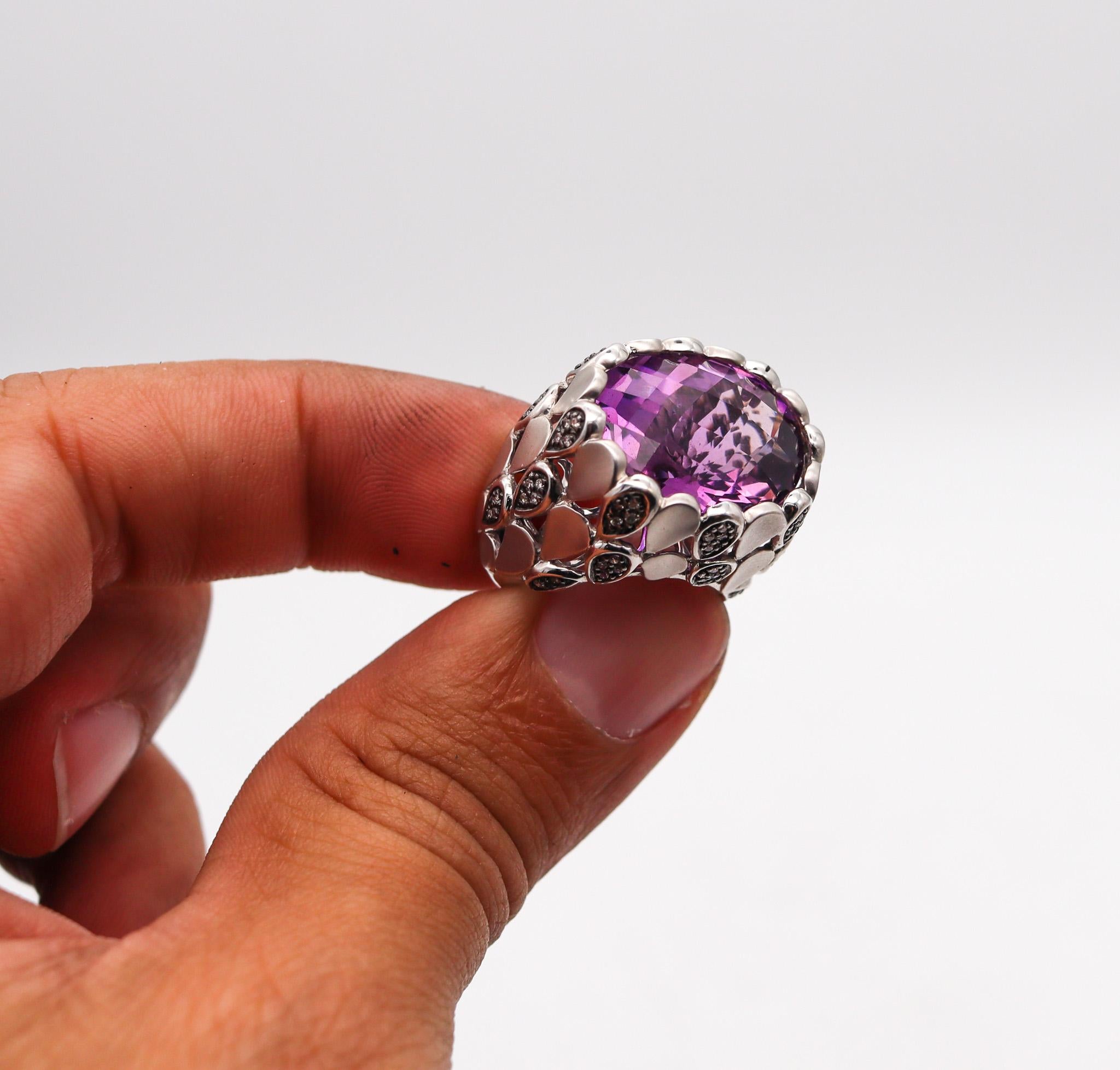 Women's Modern Cocktail Ring in 14 Karat Gold with 15.08 Ctw in Amethyst and Diamonds For Sale