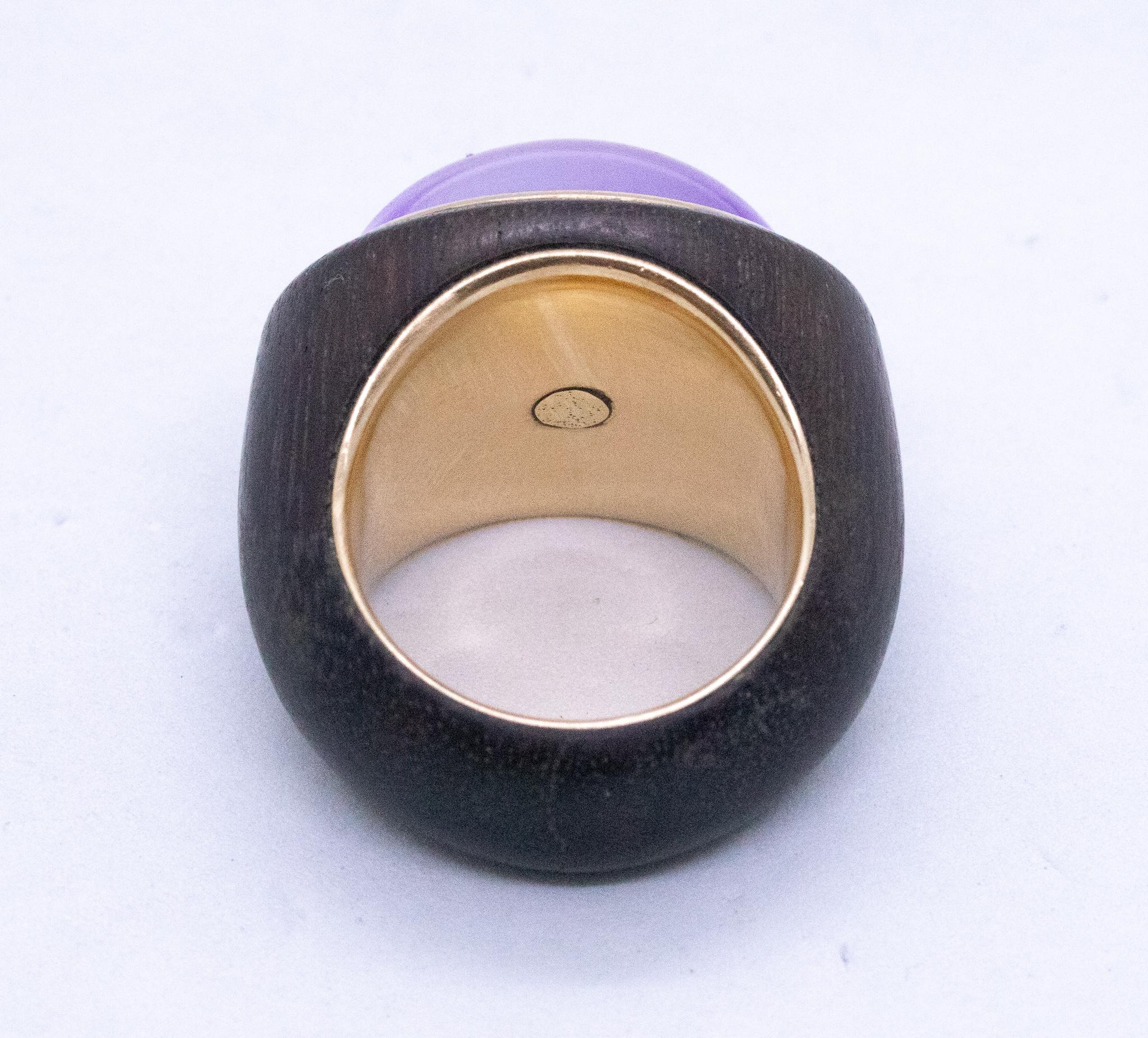 Modern Cocktail Ring Rose Wood And 18Kt Gold 18.32 Carats Lavender Jade Quartz In Excellent Condition For Sale In Miami, FL
